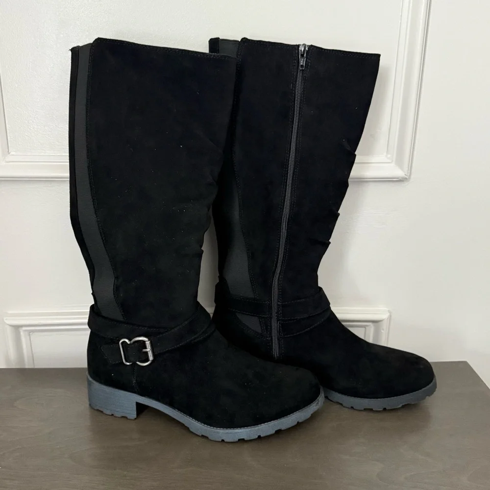 UNR8ED Black Suede Knee High Boots Size 10W
